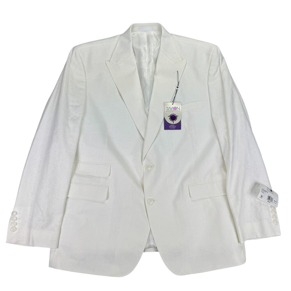 Tayion Mens Acontour Linen Cotton Herringbone Classic Fit Suit Jacket White 46R